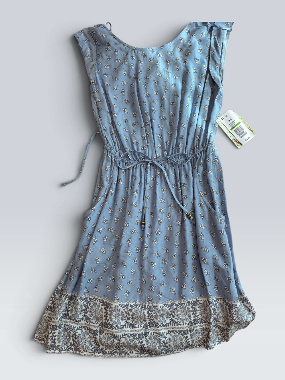 New!! Light blue sleeveless lightweight floral cinched tie waist dress smal